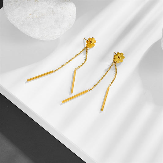 Leafy Floral Elegance - Gold Drop Earrings (One Pair)
