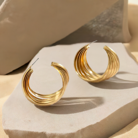 Leafy Golden Aurora - 18K Elegance Hoop Earrings