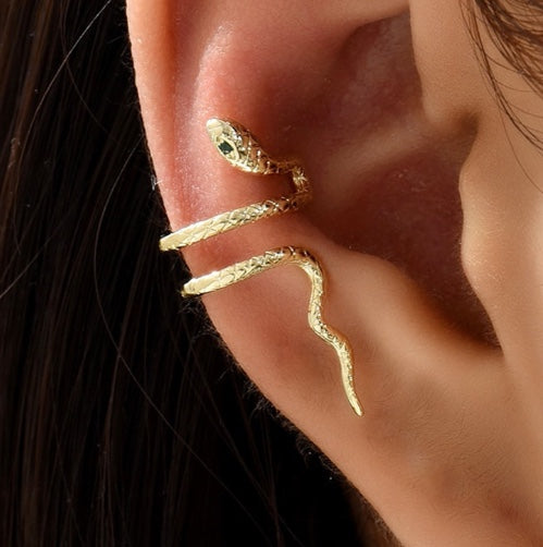 Leafy Serpent Gold - Snake Earrings with Star Crystals (One Pair)