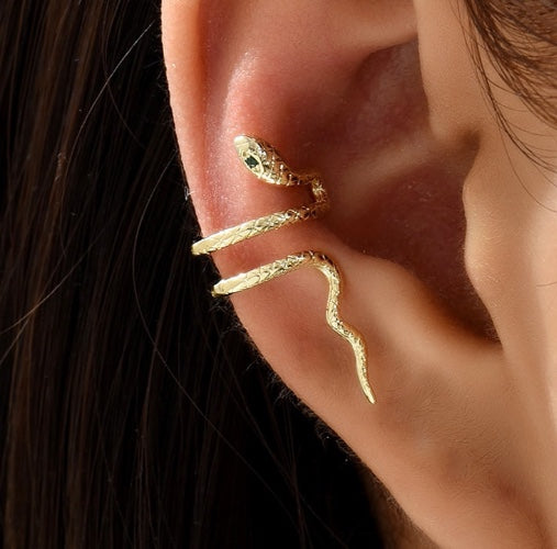 Leafy Serpent Gold - Snake Earrings with Star Crystals (One Pair)