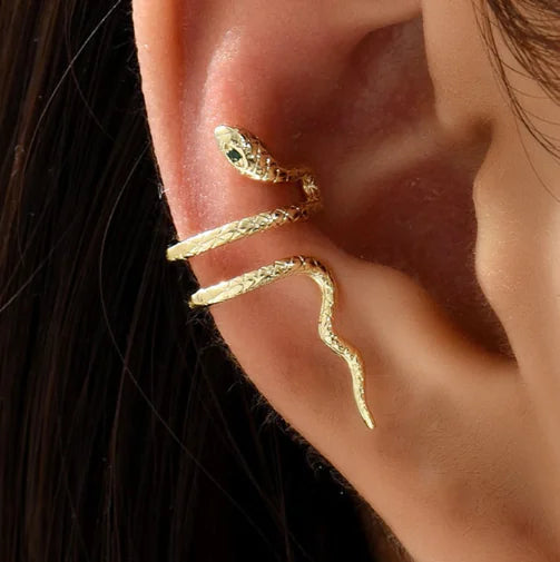 Leafy Serpent Gold - Snake Earrings with Star Crystals (One Pair)